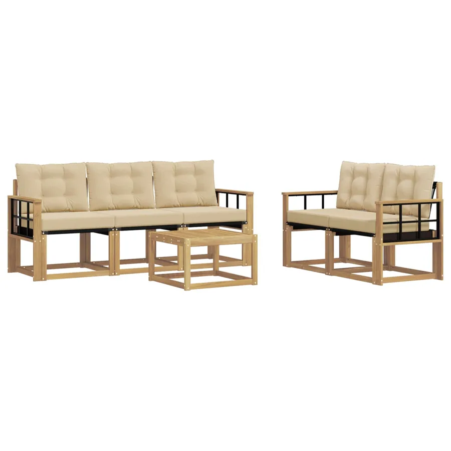 Ensemble de canapés d'extérieur 6 pcs Blanc et Beige - 2