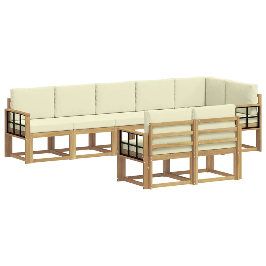 Ensemble de canapés d'extérieur 8 pcs Blanc et crème Polyester - 2