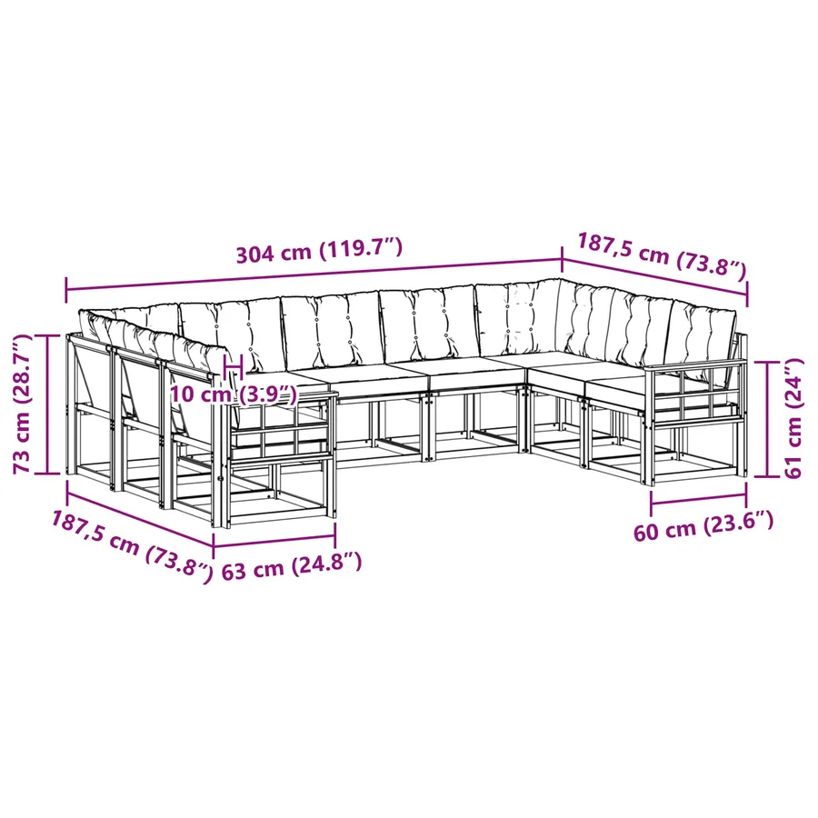 Ensemble de canapés d'extérieur 9 pcs Blanc et crème - 9