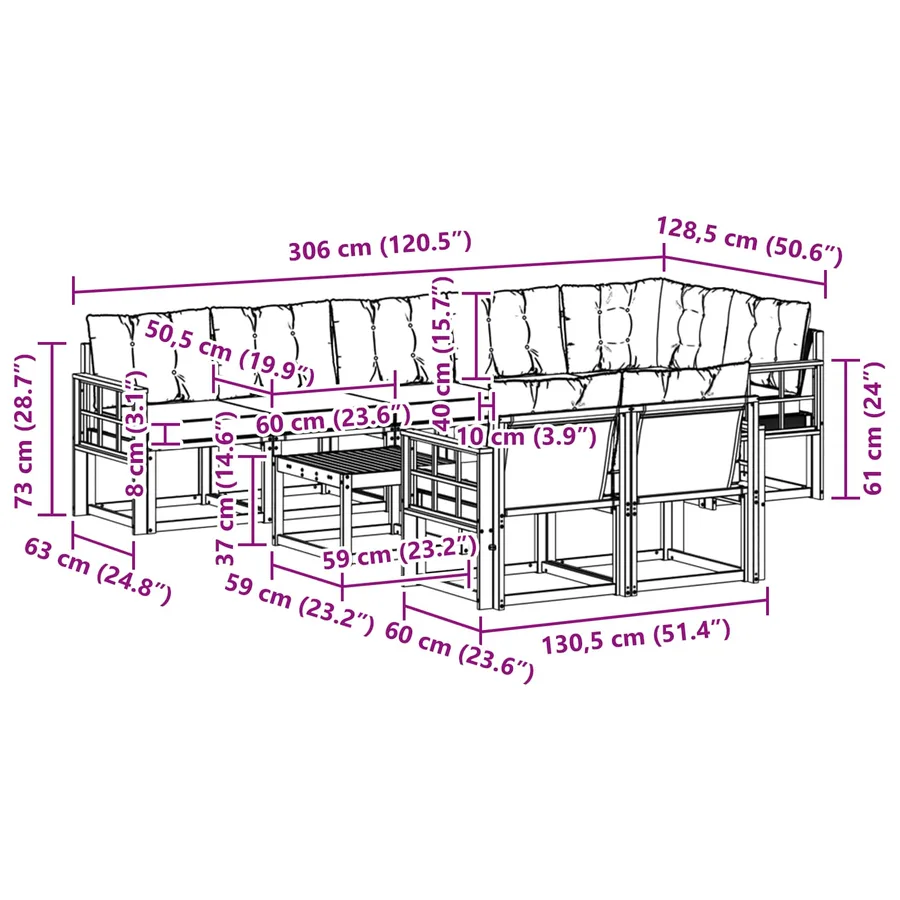 Ensemble de canapés d'extérieur 9 pcs Blanc et gris clair - 8