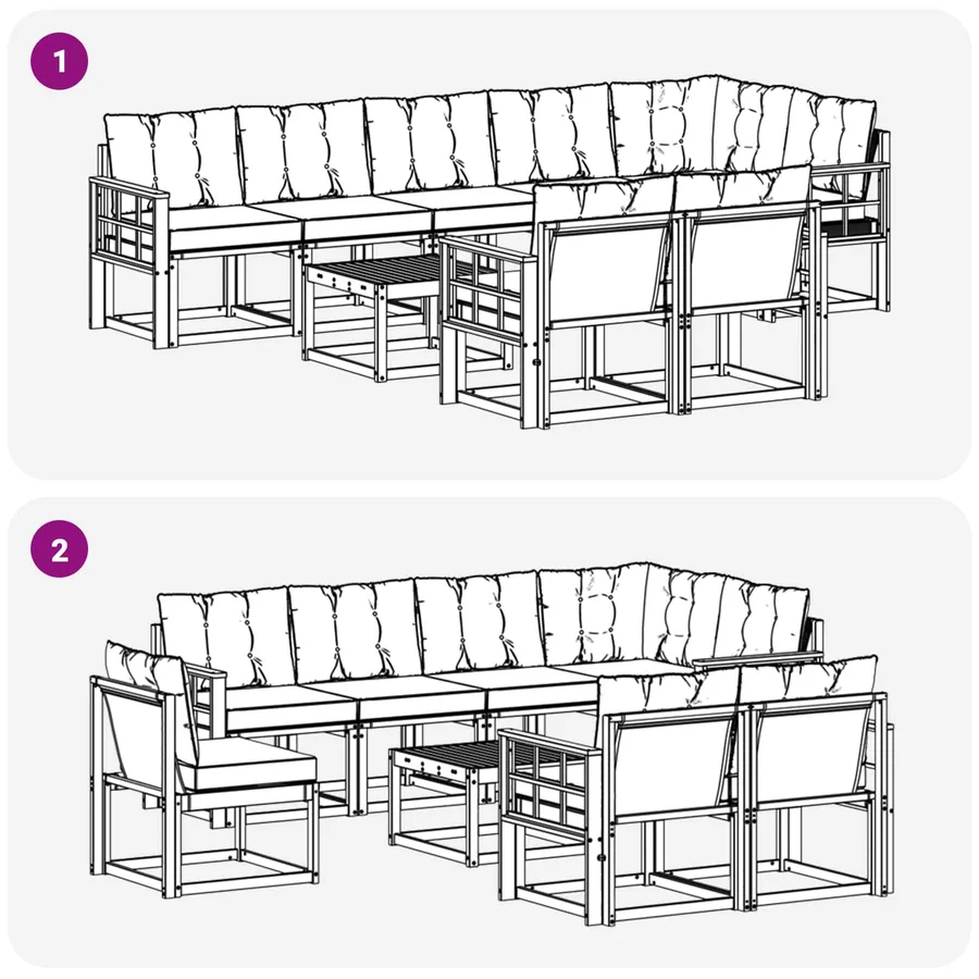 Ensemble de canapés d'extérieur 9 pcs Blanc et gris clair - 9