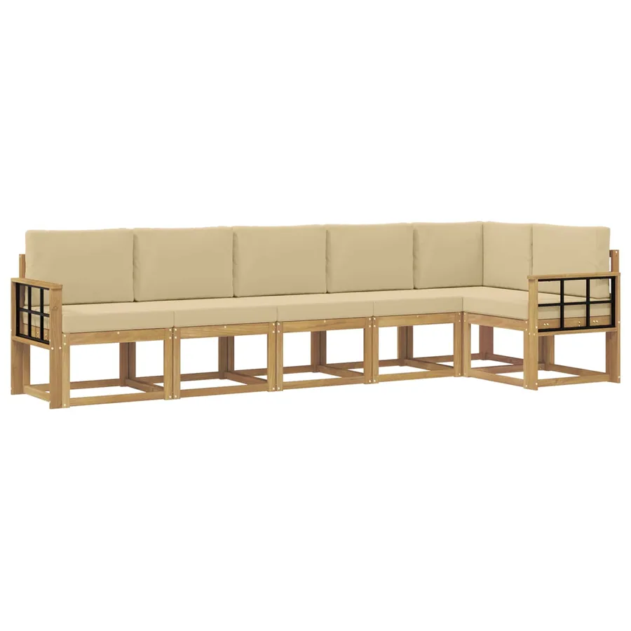 Ensemble de canapés d'extérieur 6 pcs Blanc et Beige Polyester - 2
