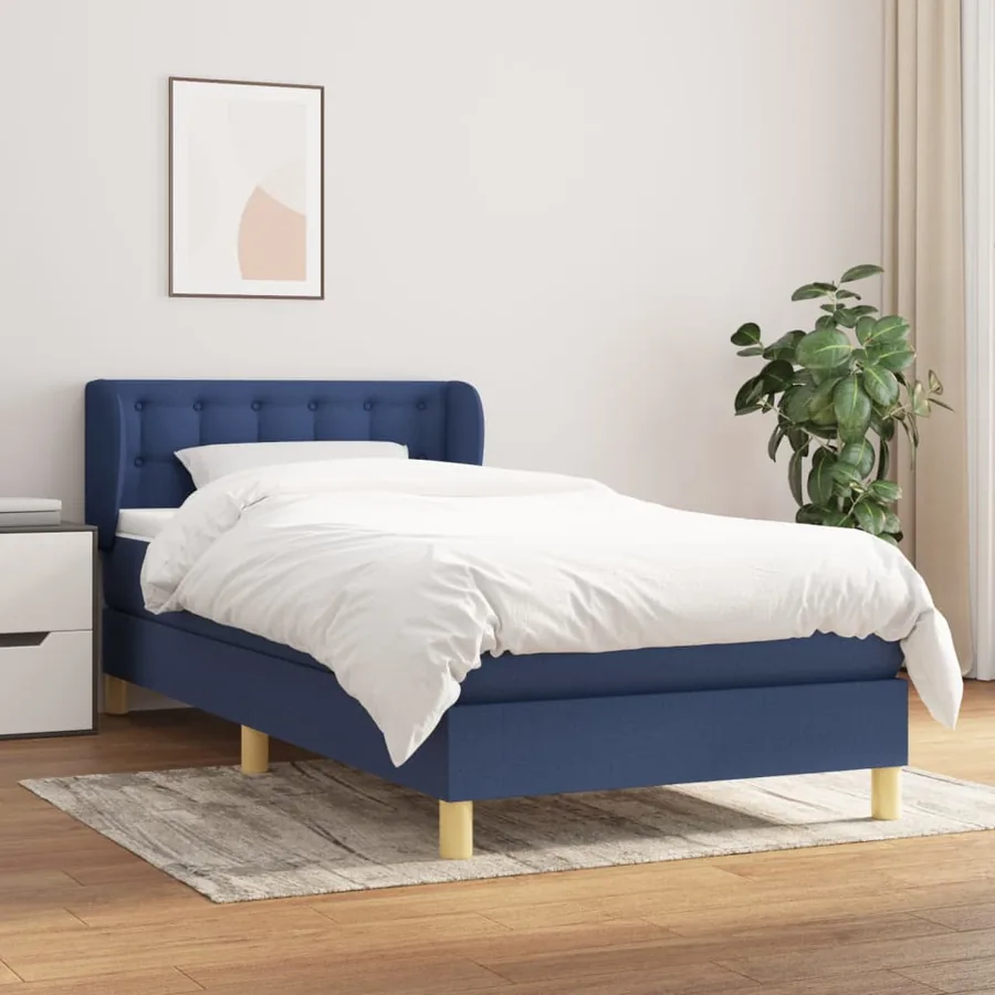 Sommier à lattes de lit avec matelas Bleu 90x200 cm Tissu