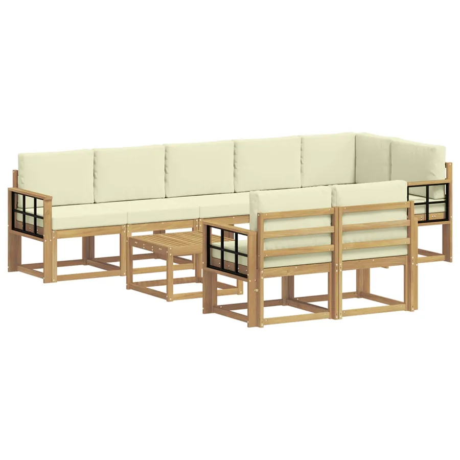 Ensemble de canapés d'extérieur 9 pcs Blanc et crème Polyester - 2