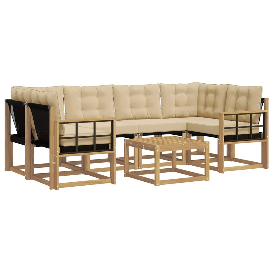 Ensemble de canapés d'extérieur 7 pcs Blanc et Beige - 2