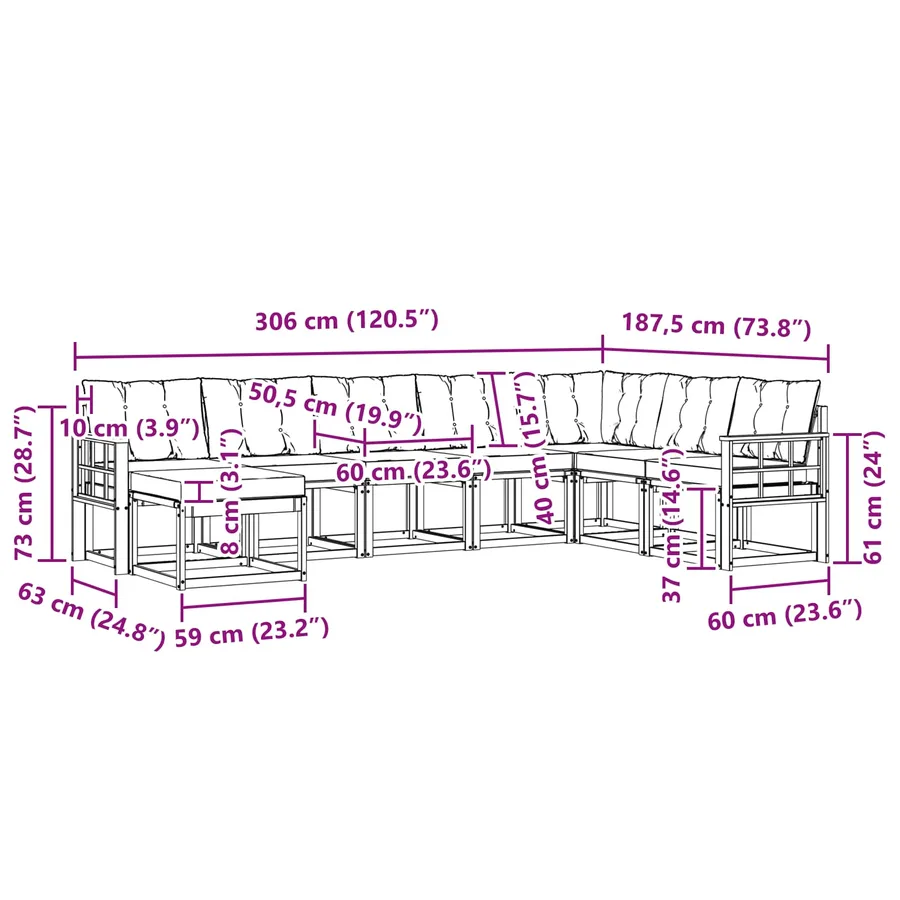 Ensemble de canapés d'extérieur 8 pcs Blanc et gris clair - 8
