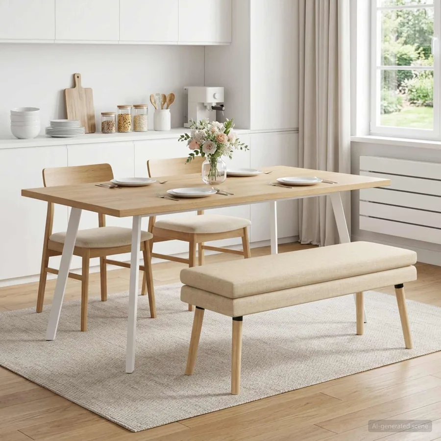 Banc à double couche Crème 110 x 40 x 47 cm Tissu - 3