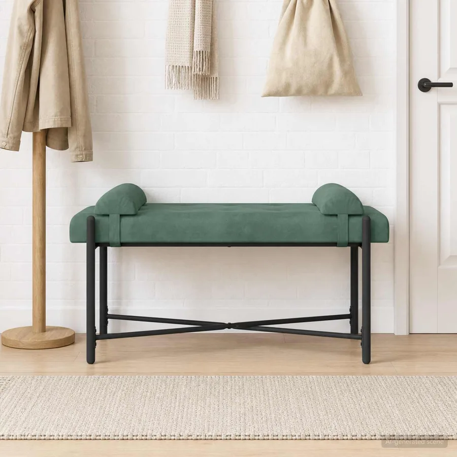 Banc capitonné à boutons avec coussins Vert Mer Velours - 5