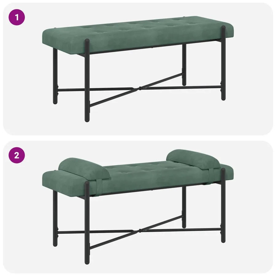Banc capitonné à boutons avec coussins Vert Mer Velours - 8