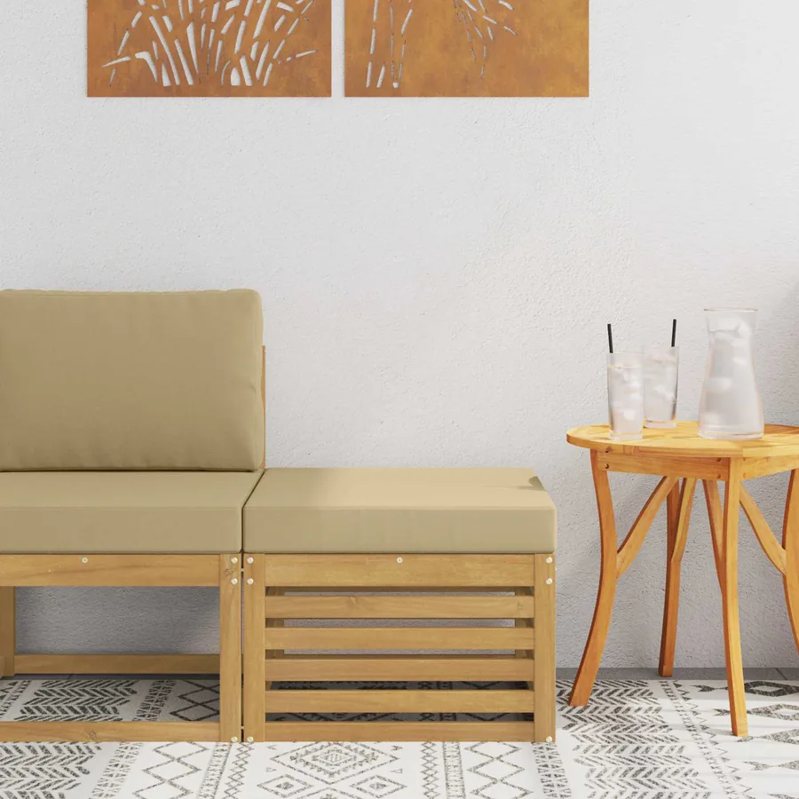 Pouf d'Extérieur Bois d'Acacia Massif Blanc