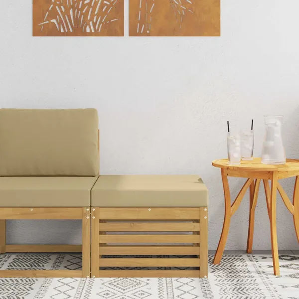 Pouf d'Extérieur Bois d'Acacia Massif Blanc