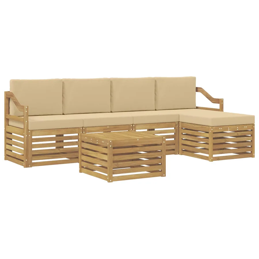 Ensemble de canapés d'extérieur 6 pcs Blanc et Beige Polyester - 2