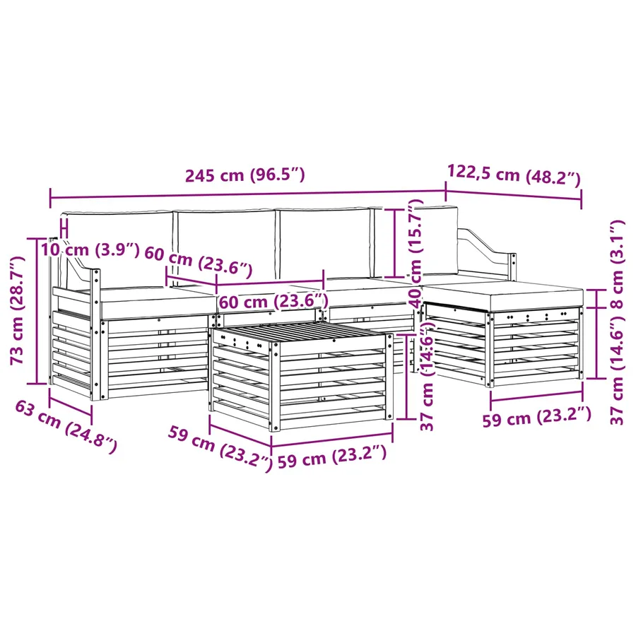 Ensemble de canapés d'extérieur 6 pcs Blanc et Beige Polyester - 7