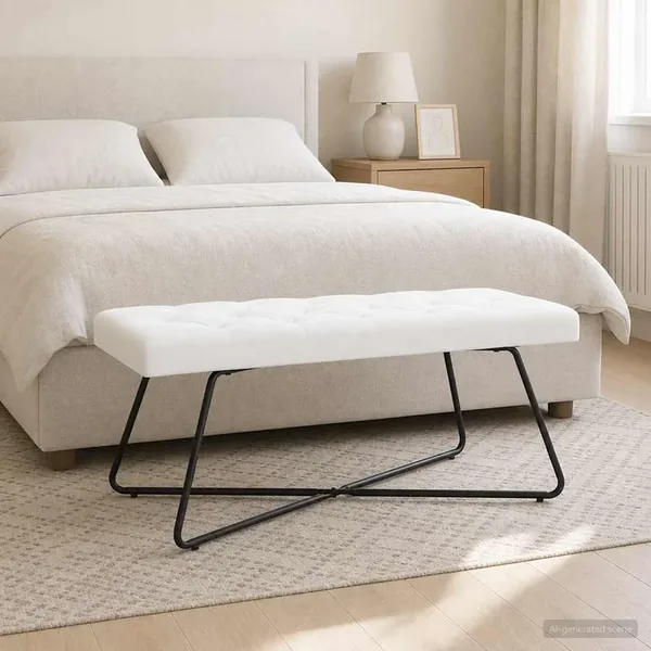 Banc avec capitonnage bouton Blanc 110 x 40 x 46 cm Tissu