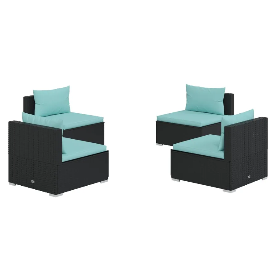 Salon de jardin 4 pcs avec coussins Résine tressée Noir - 2