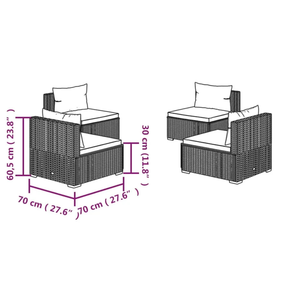 Salon de jardin 4 pcs avec coussins Résine tressée Noir - 5