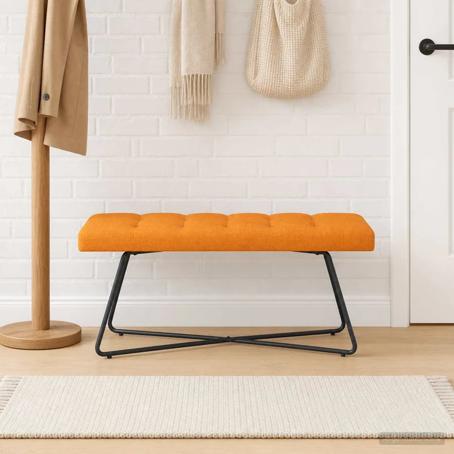 Banc avec capitonnage bouton Jaune foncé 110 x 40 x 46 cm Tissu - 3