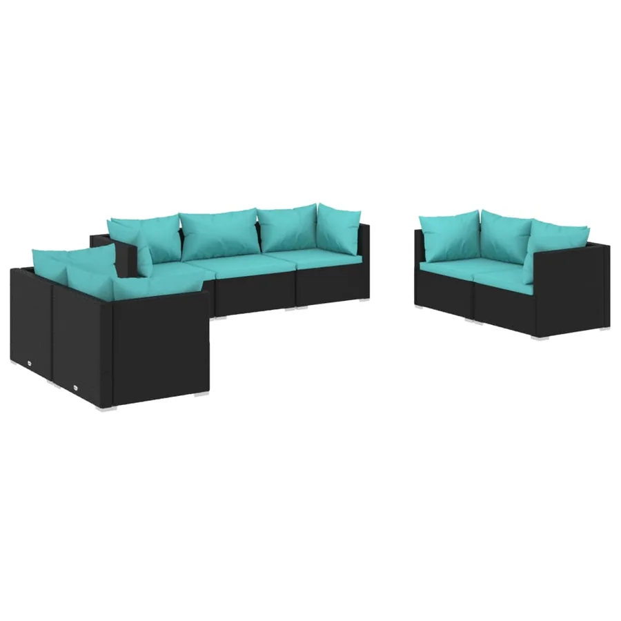 Salon de jardin 7 pcs avec coussins Résine tressée Noir - 2