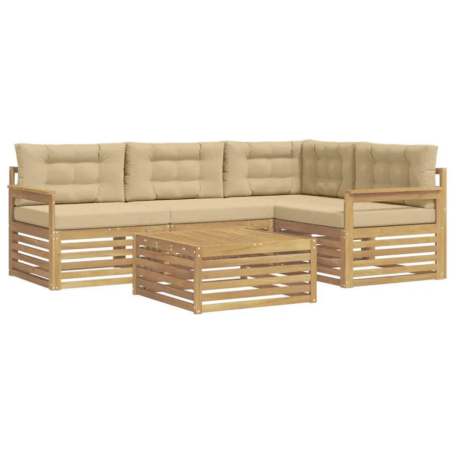 Ensemble de canapés d'extérieur 6 pc Blanc et Beige Polyester - 2