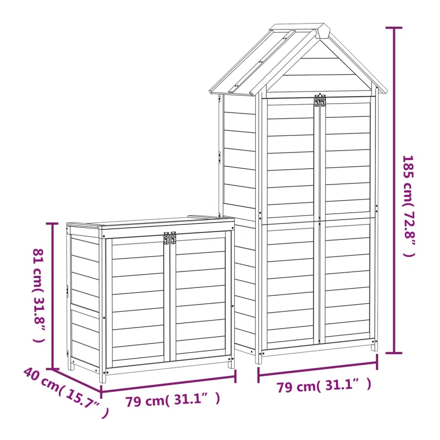 Ensemble de remise à outils de jardin 2 pcs moka pin massif - 13
