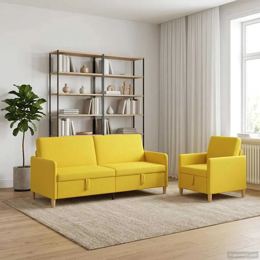 Canapé avec rangement 2 pcs Jaune clair Polyester