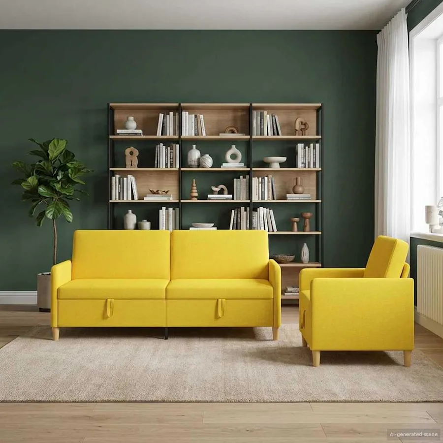 Canapé avec rangement 2 pcs Jaune clair Polyester - 3