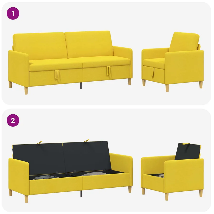 Canapé avec rangement 2 pcs Jaune clair Polyester - 4