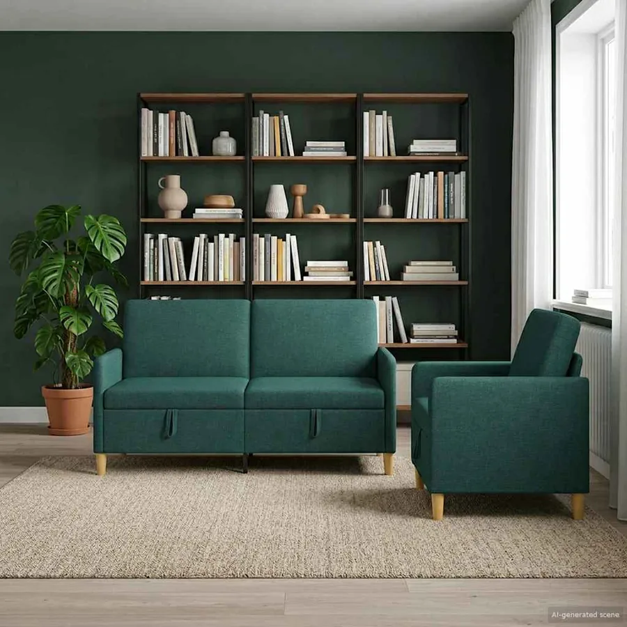 Canapé avec rangement 2 pcs Vert foncé Polyester
