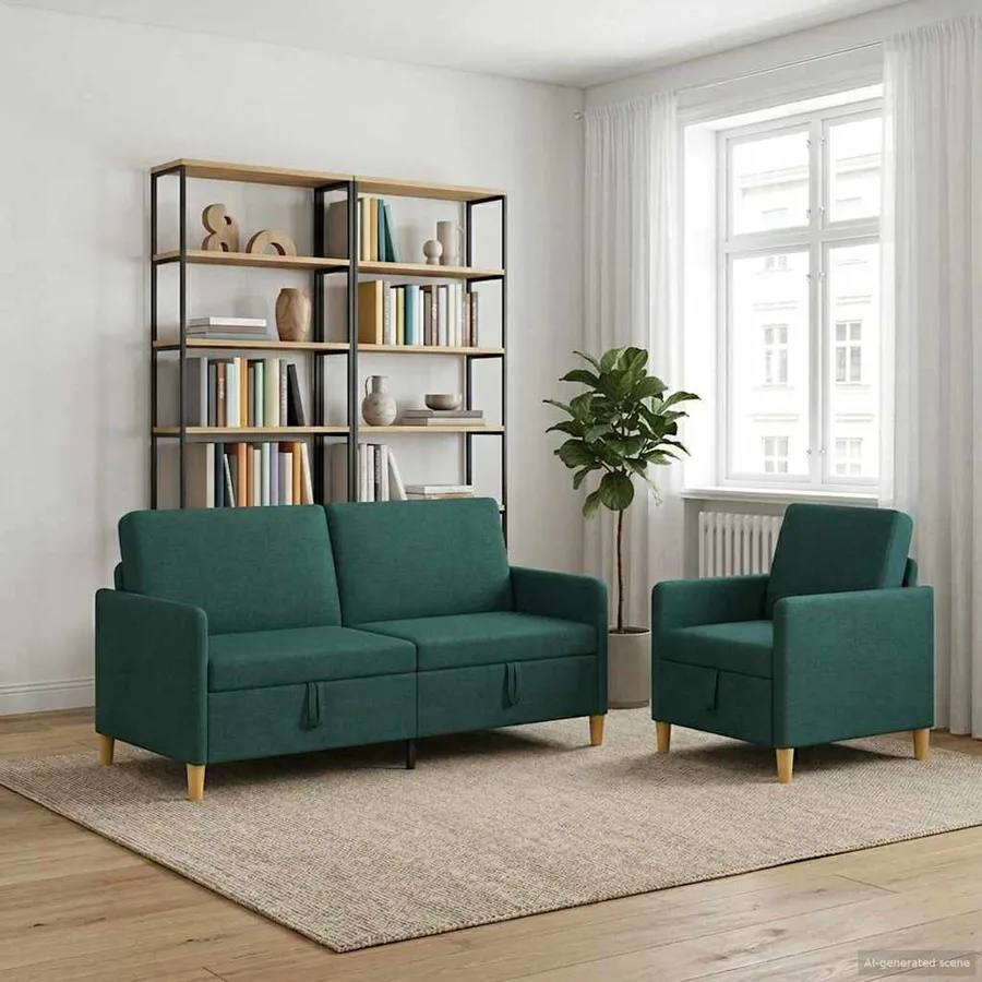 Canapé avec rangement 2 pcs Vert foncé Polyester - 3
