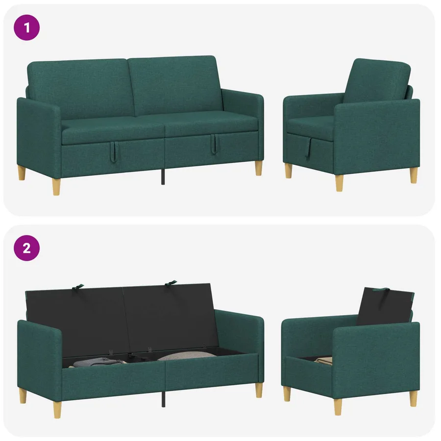 Canapé avec rangement 2 pcs Vert foncé Polyester - 4