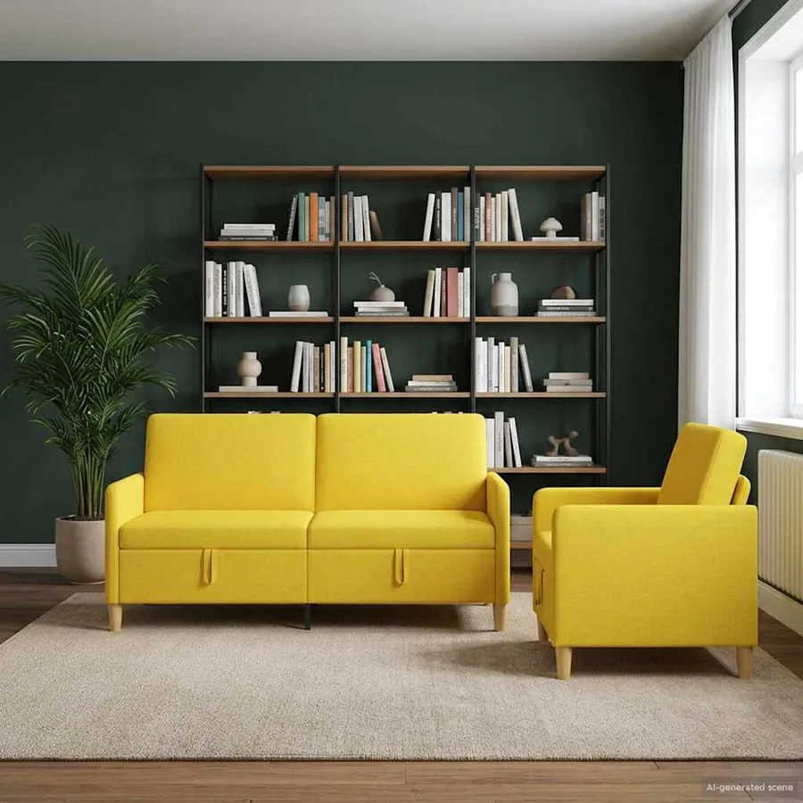 Canapé avec rangement 2 pcs Jaune clair Polyester