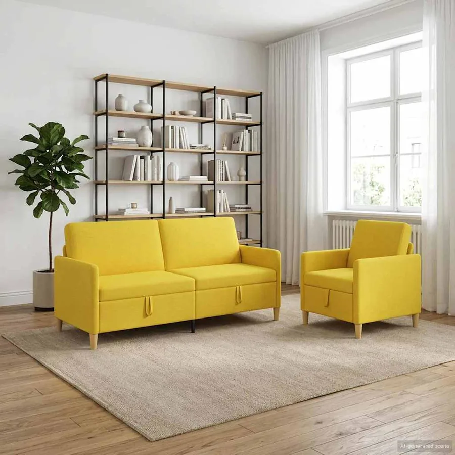 Canapé avec rangement 2 pcs Jaune clair Polyester - 3