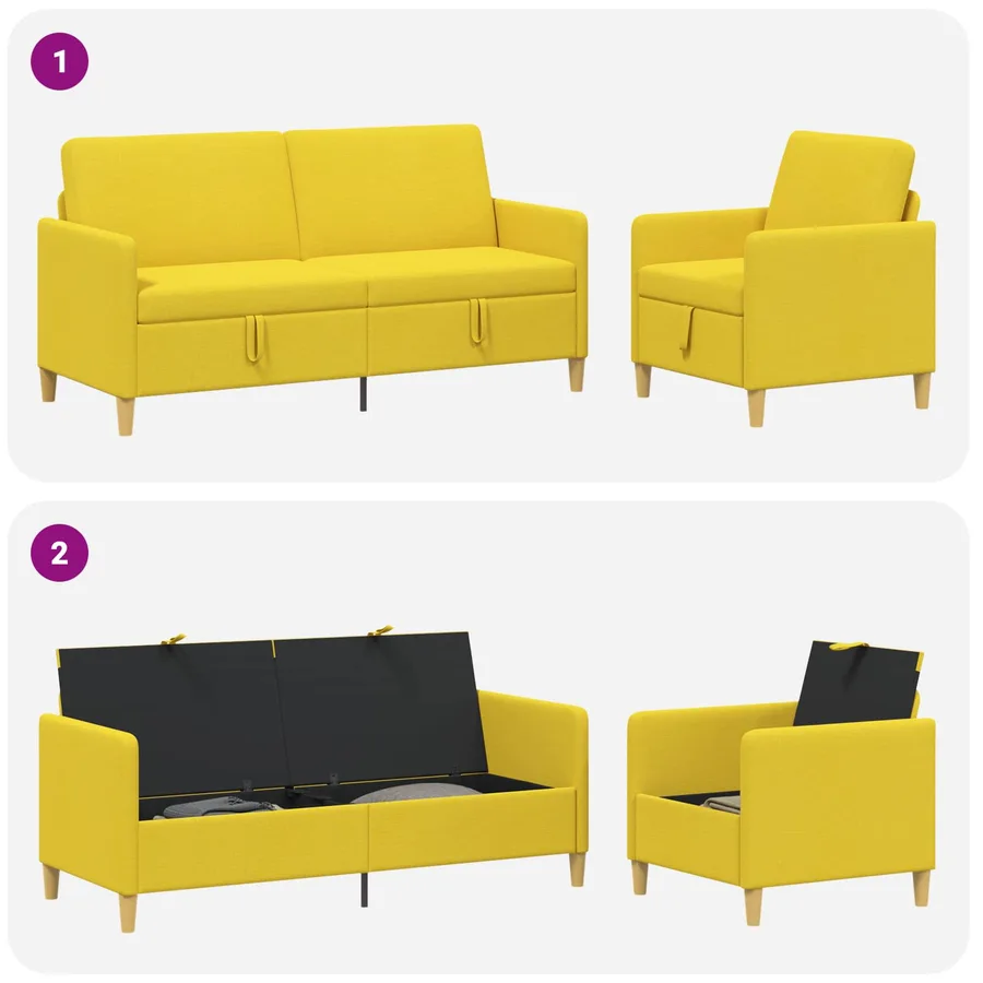 Canapé avec rangement 2 pcs Jaune clair Polyester - 4