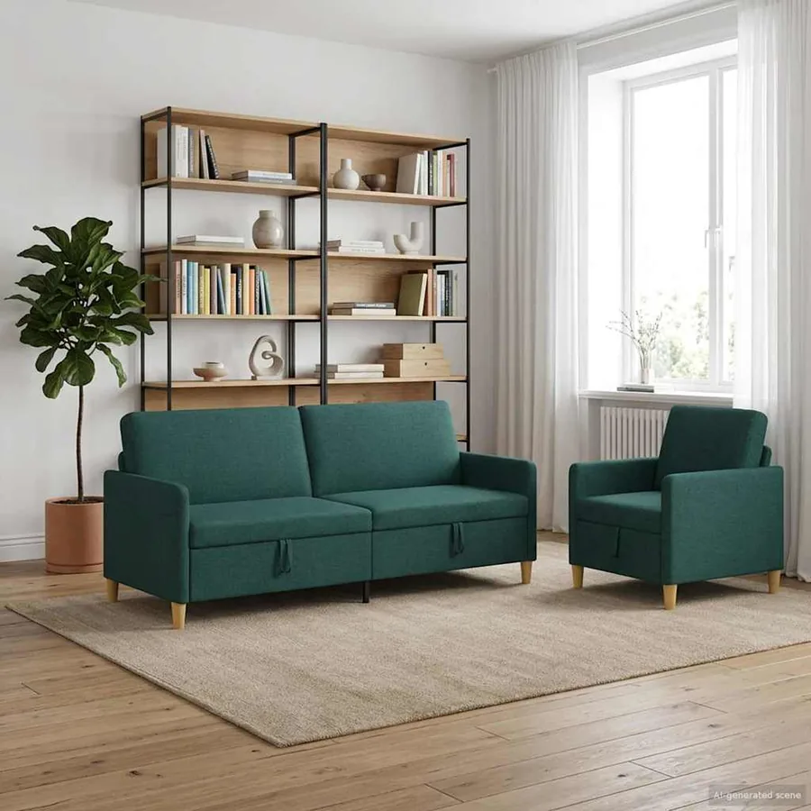Canapé avec rangement 2 pcs Vert foncé Polyester