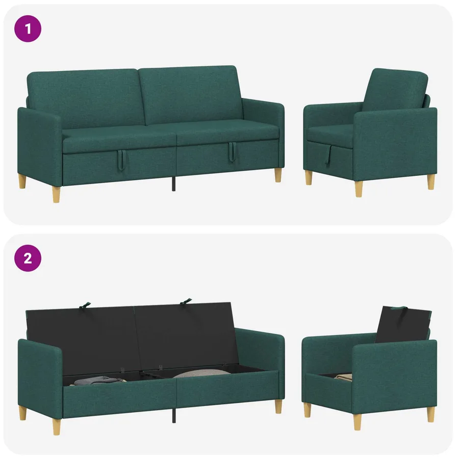 Canapé avec rangement 2 pcs Vert foncé Polyester - 3