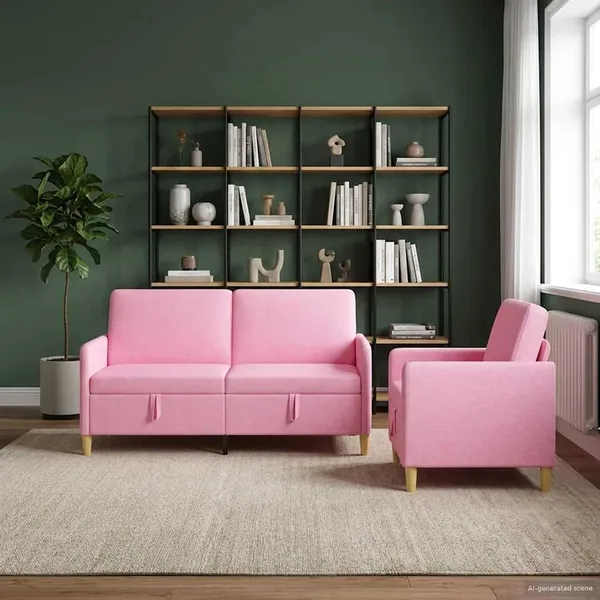 Canapé avec rangement 2 pcs Rose Polyester