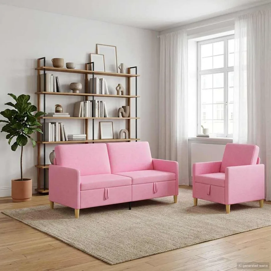 Canapé avec rangement 2 pcs Rose Polyester - 3