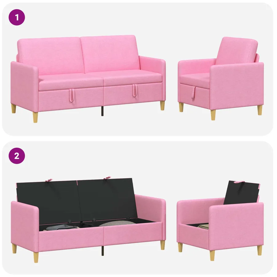 Canapé avec rangement 2 pcs Rose Polyester - 4