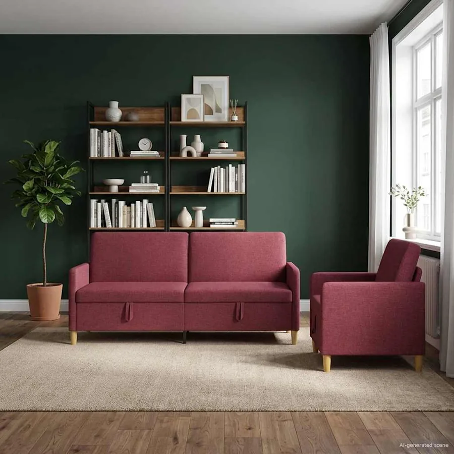 Canapé avec rangement 2 pcs Bordeaux Polyester