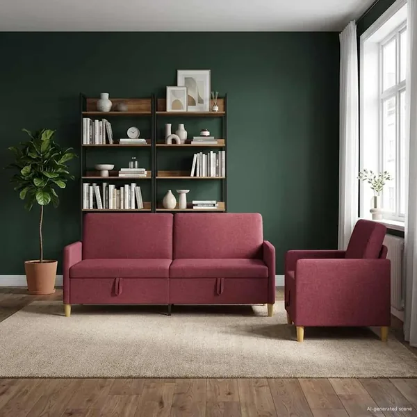 Canapé avec rangement 2 pcs Bordeaux Polyester