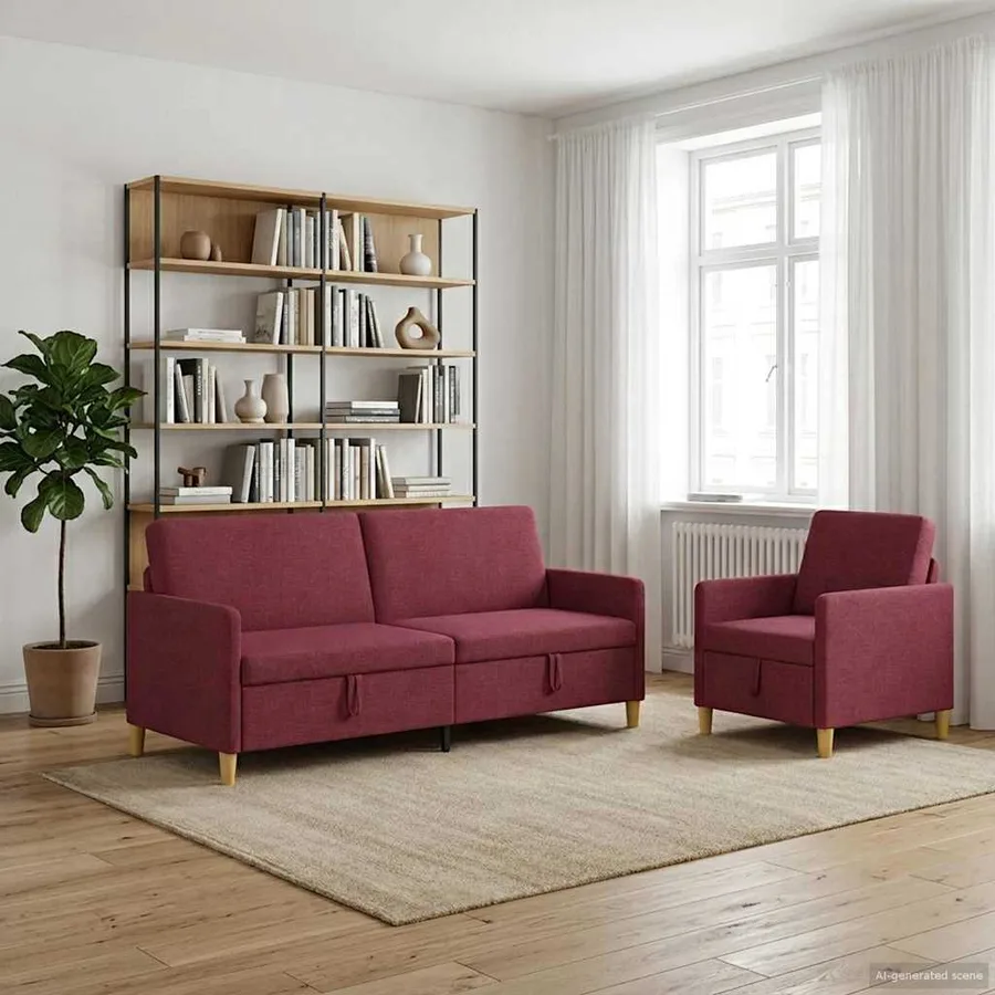 Canapé avec rangement 2 pcs Bordeaux Polyester - 3