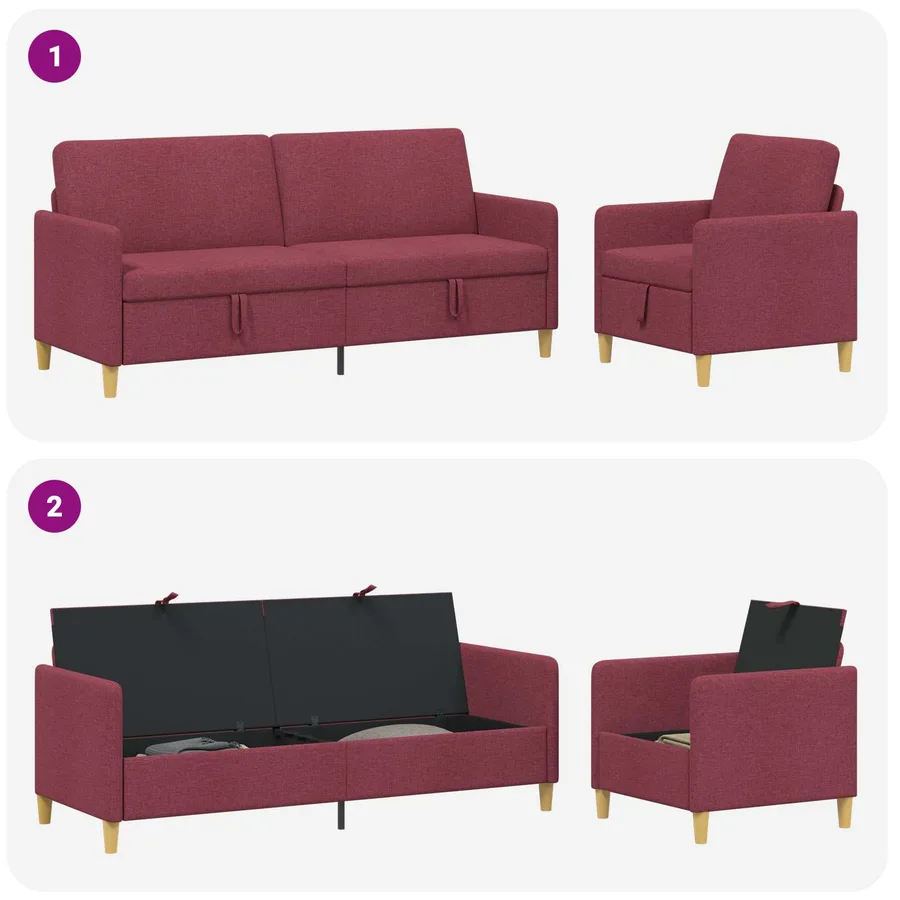 Canapé avec rangement 2 pcs Bordeaux Polyester - 4