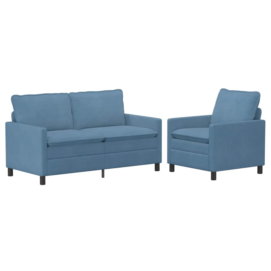 Ensemble de Canapés 2 pcs Bleu Tissu - 2