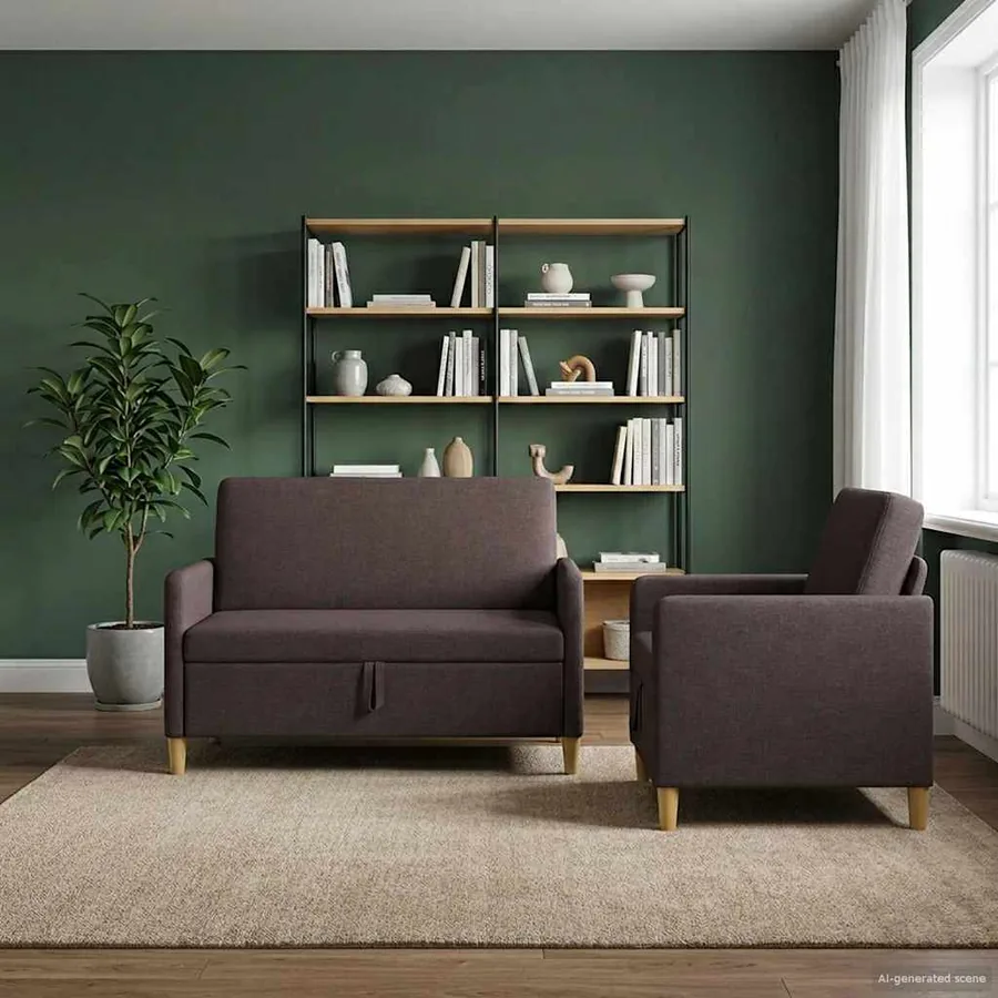 Canapé avec rangement 2 pcs Marron foncé Polyester
