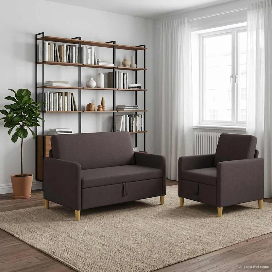 Canapé avec rangement 2 pcs Marron foncé Polyester - 3