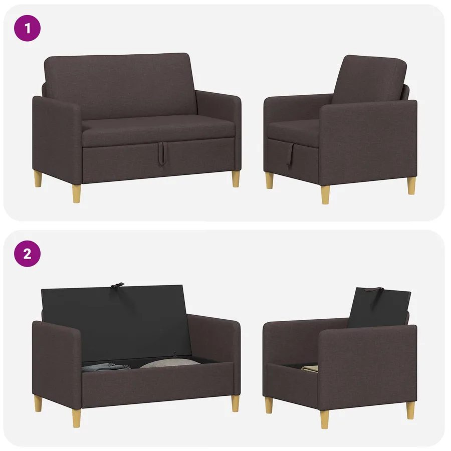 Canapé avec rangement 2 pcs Marron foncé Polyester - 7