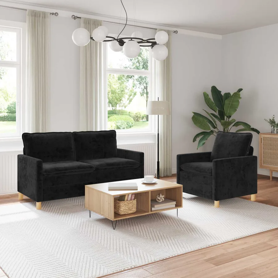 Ensemble de Canapés 2 pcs Noir Polyester
