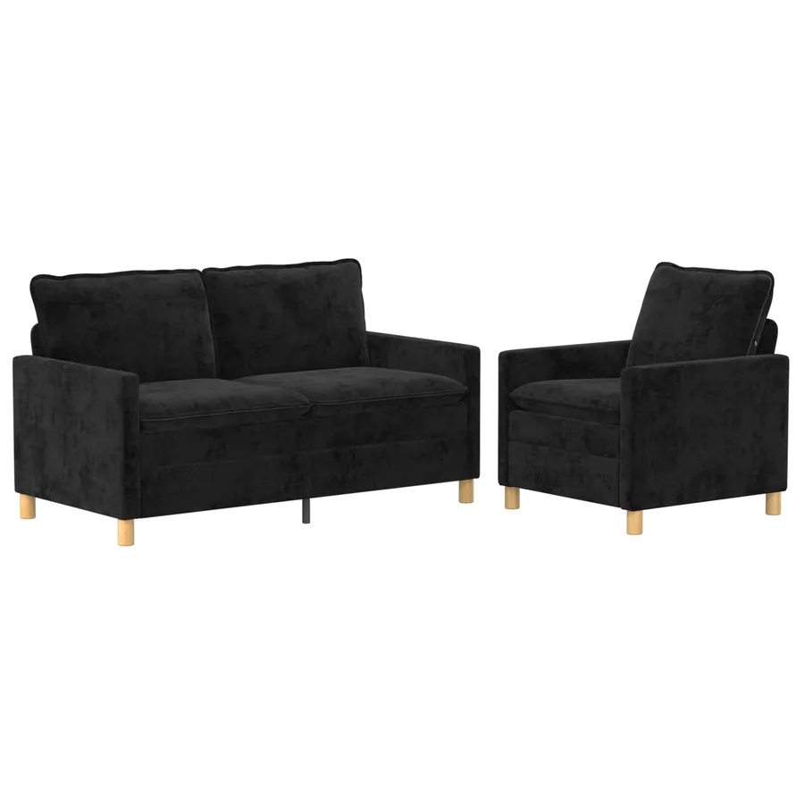 Ensemble de Canapés 2 pcs Noir Polyester - 2