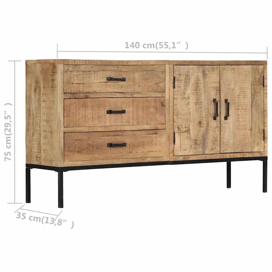Buffet 140x35x75 cm Bois de manguier massif - 6