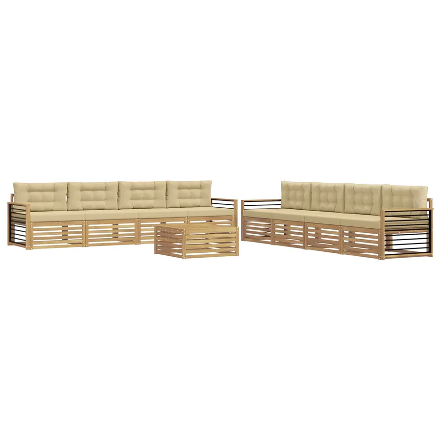 Ensemble de canapés d'extérieur 9 pc Blanc et Beige Polyester - 2